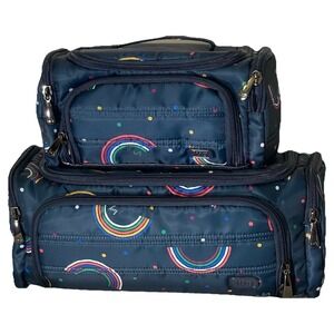 Lug Rainbow Navy Cosmetic Travel Trolley Case Set Nested Makeup Bags EUC